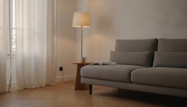 Lampe de salon équipée d'une ampoule connectée diffusant une lumière chaude Lampe de salon équipée d'une ampoule connectée diffusant une lumière chaude