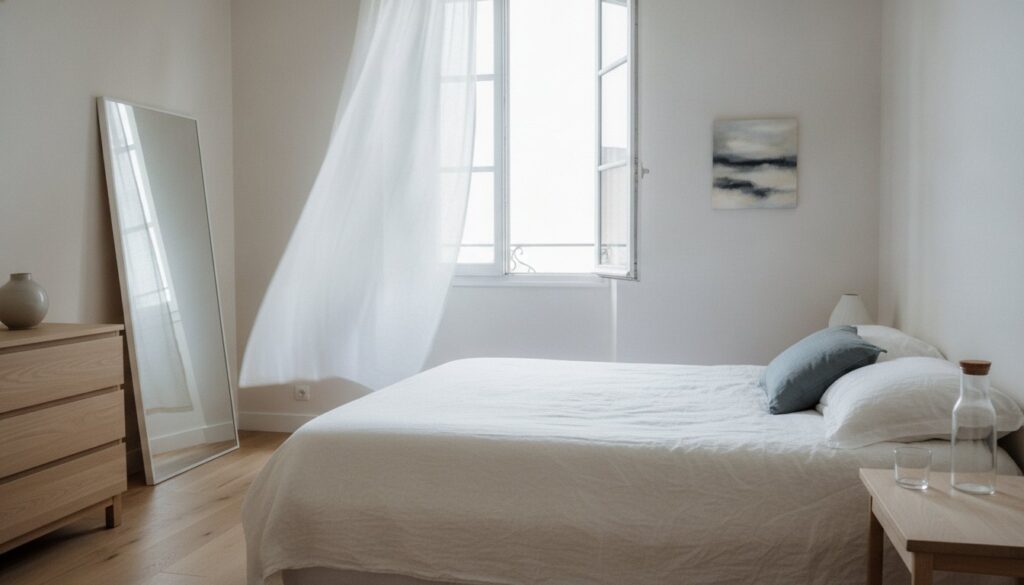 Chambre avec fenêtre entrouverte au réveil