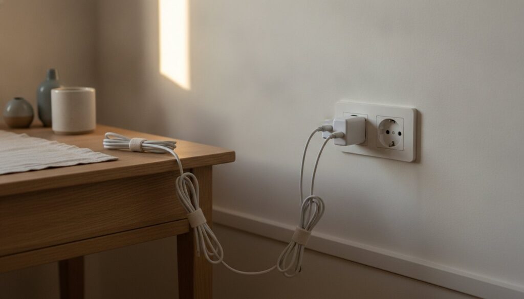 Chargeurs branchés sur un coin de bureau