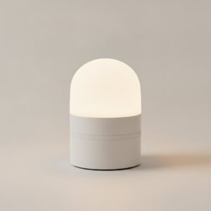 Lampe de chevet connectée cylindrique au diffuseur opalin allumé en blanc chaud