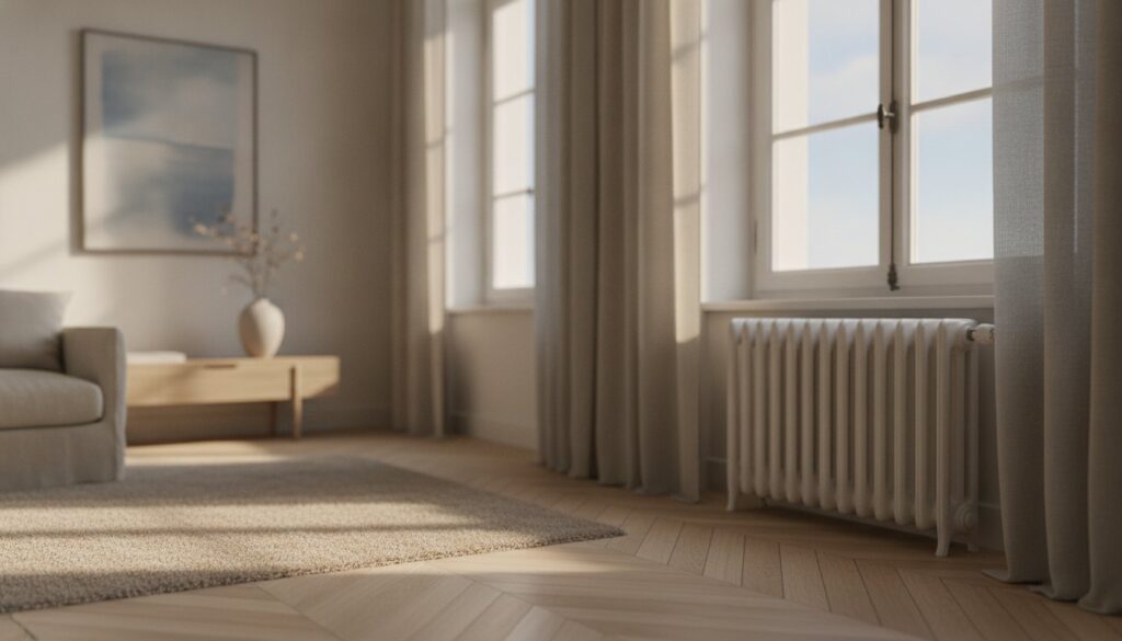 Radiateur installé sous une fenêtre de séjour