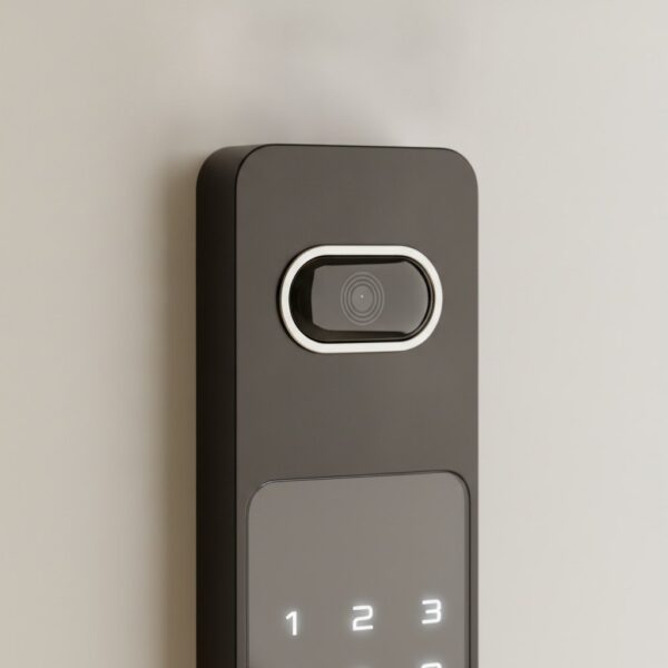 Gros plan sur le lecteur d'empreinte et le clavier tactile de la poignée